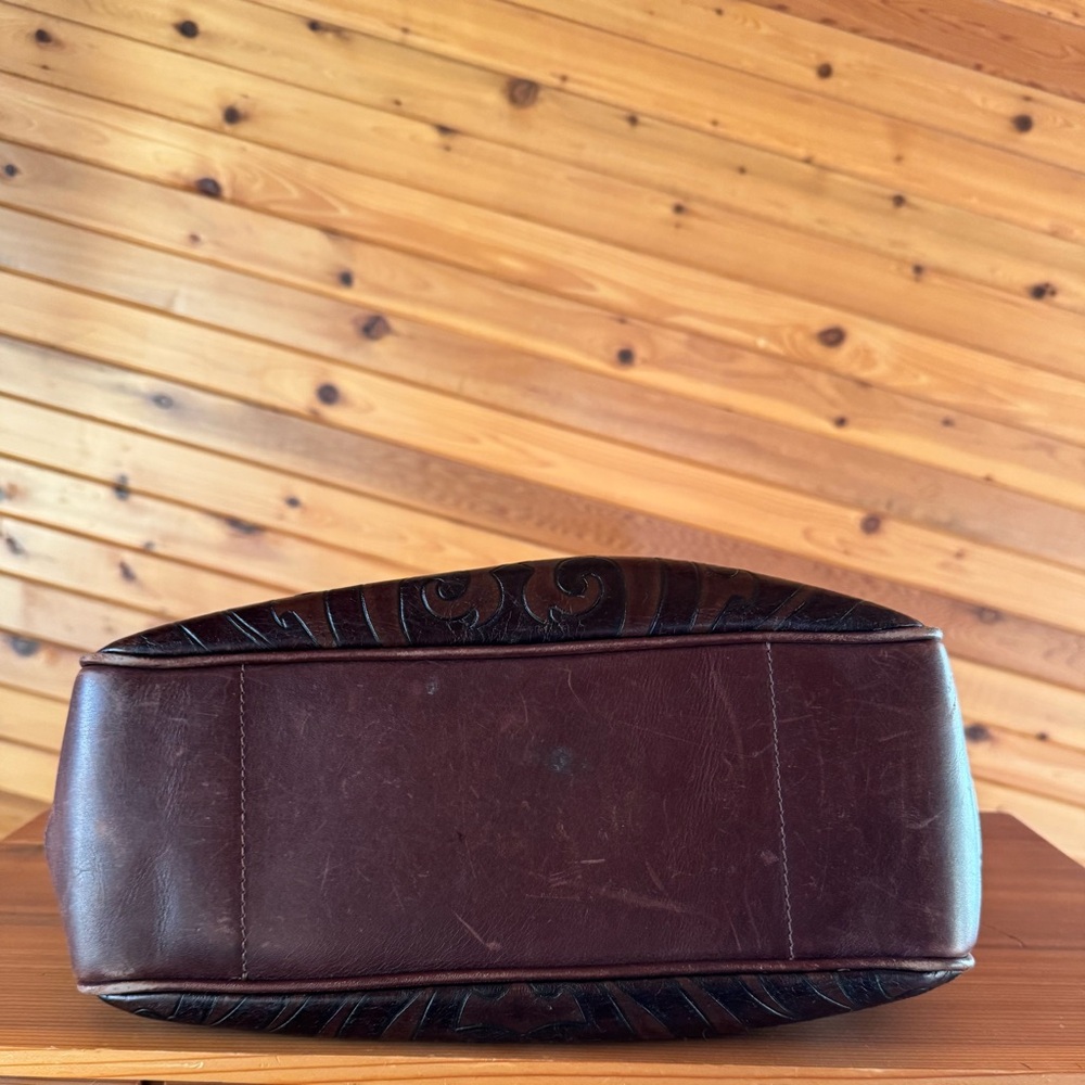 Dark Brown Embossed Leather Shoulder Bag by King Ranch - Picture 3 of 4